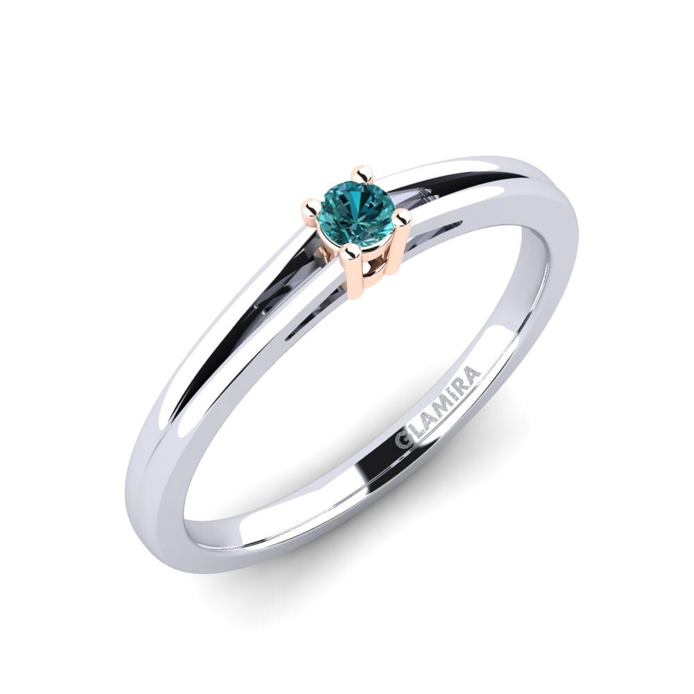 14ct White / Rose Gold Blue Diamond Engagement Ring Ellie 0.07 crt