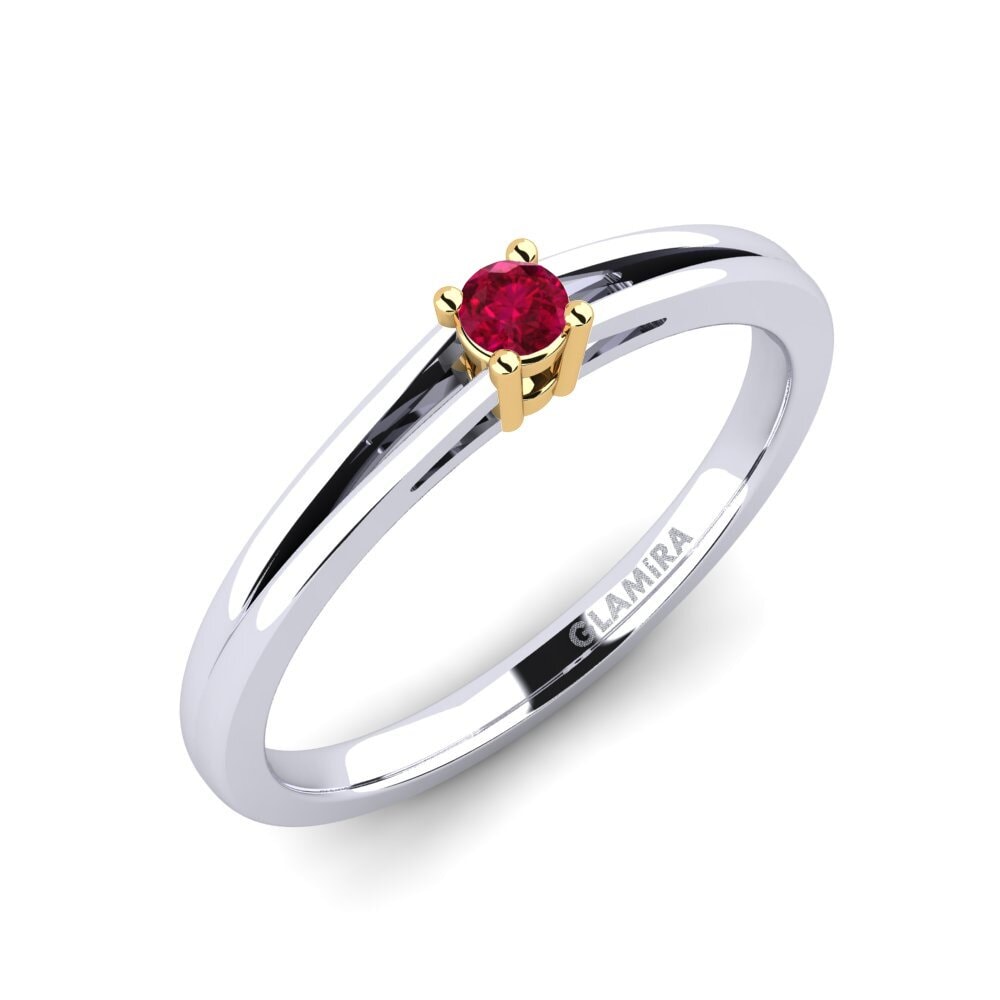 18ct White / Yellow Gold Ruby Engagement Ring Ellie 0.07 crt