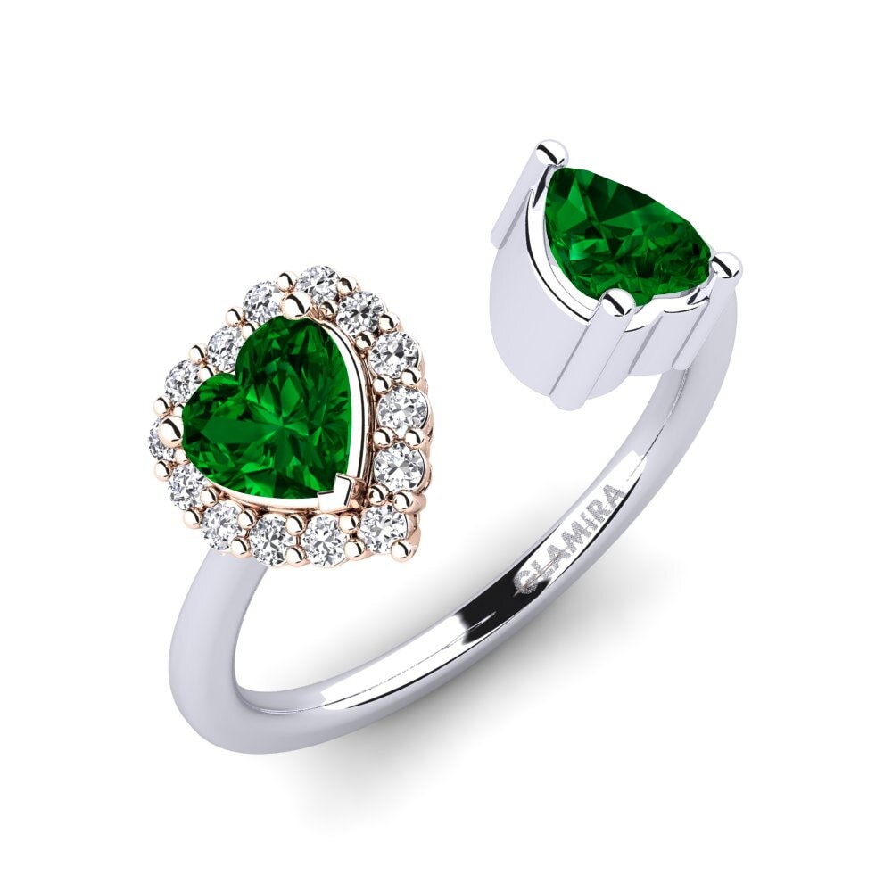 18K Wit & Rood Goud Groene Zirkoon Dames Ring Ellish