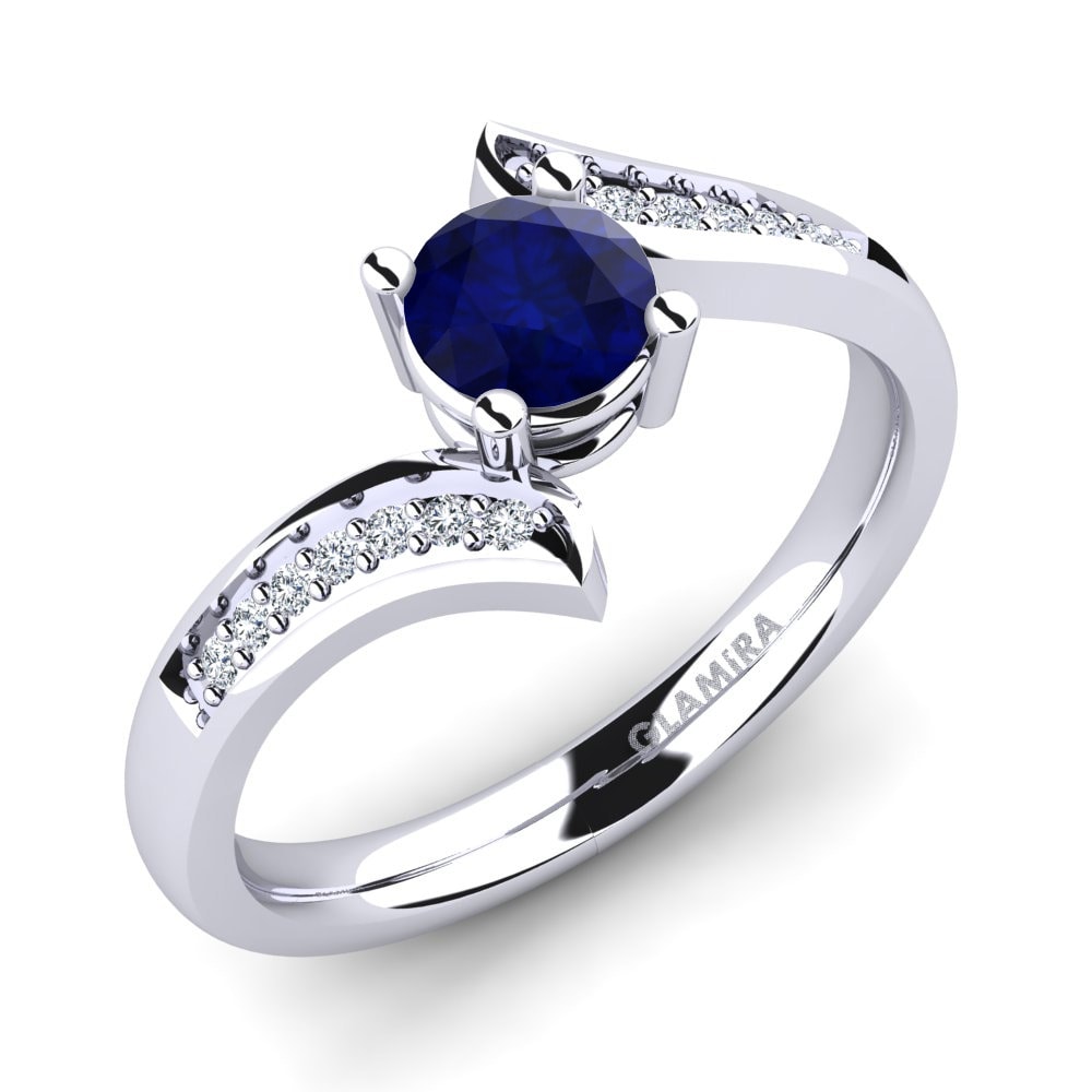 0.5 重量（克拉） 單鑽密鑲 藍寶石 訂婚戒指 Elloine