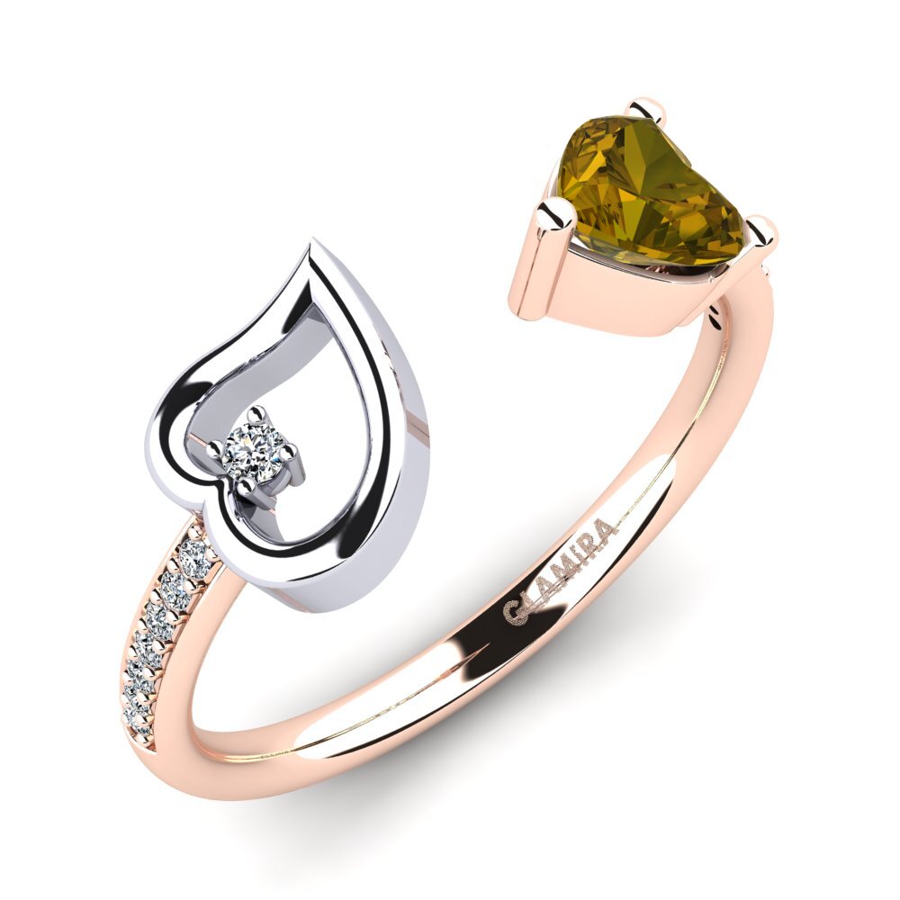 14ct Rose & White Gold Brown Zircon Ring Ellura