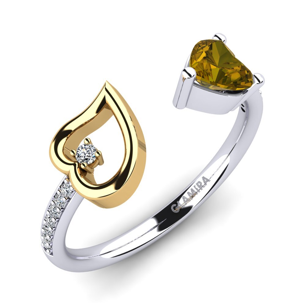 Or Blanc & Jaune 9k Zircon Brun Bague Ellura