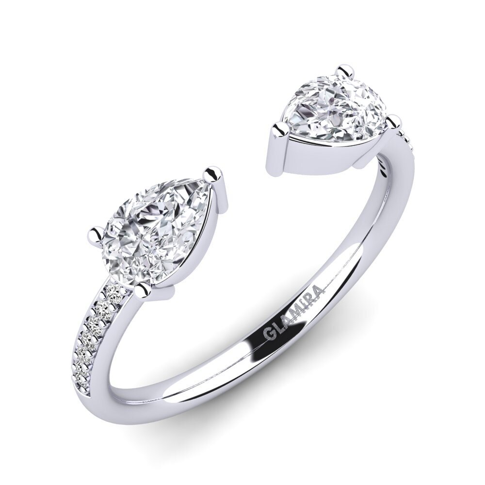 Bague Fiançailles Moissanite Poire 2,30ct Or Blanc 14k - Taille US 6.5 - Halo Avec Diamants Signity - Neuf Sans Boîte