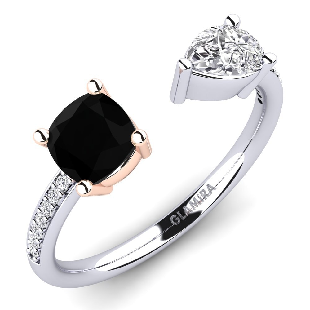 9ct White & Rose Gold Black Onyx Engagement Ring Ellyssa