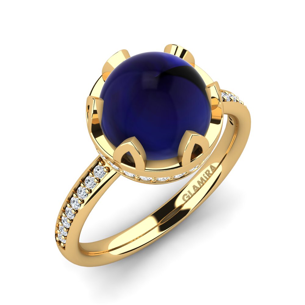 18k Oro Amarillo Zafiro Cabujón Anillo Elmina