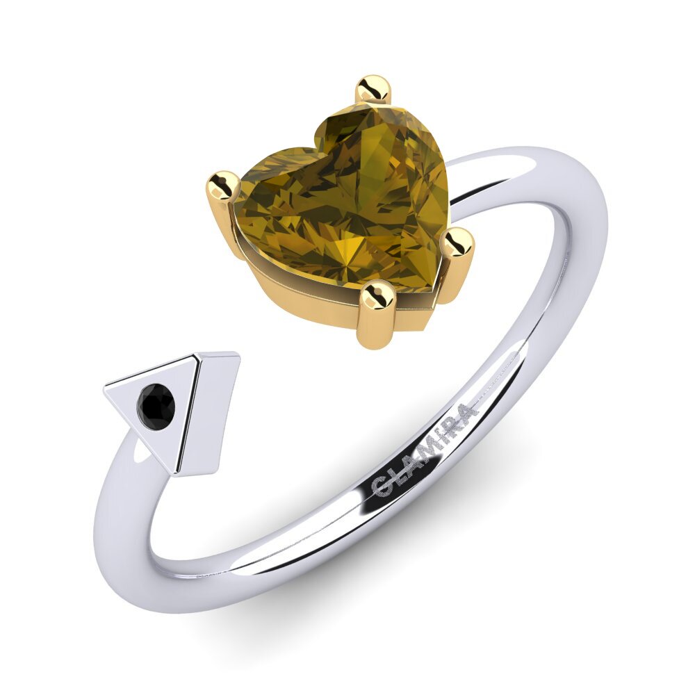 Or Blanc & Jaune 9k Zircon Brun Bague Elodie