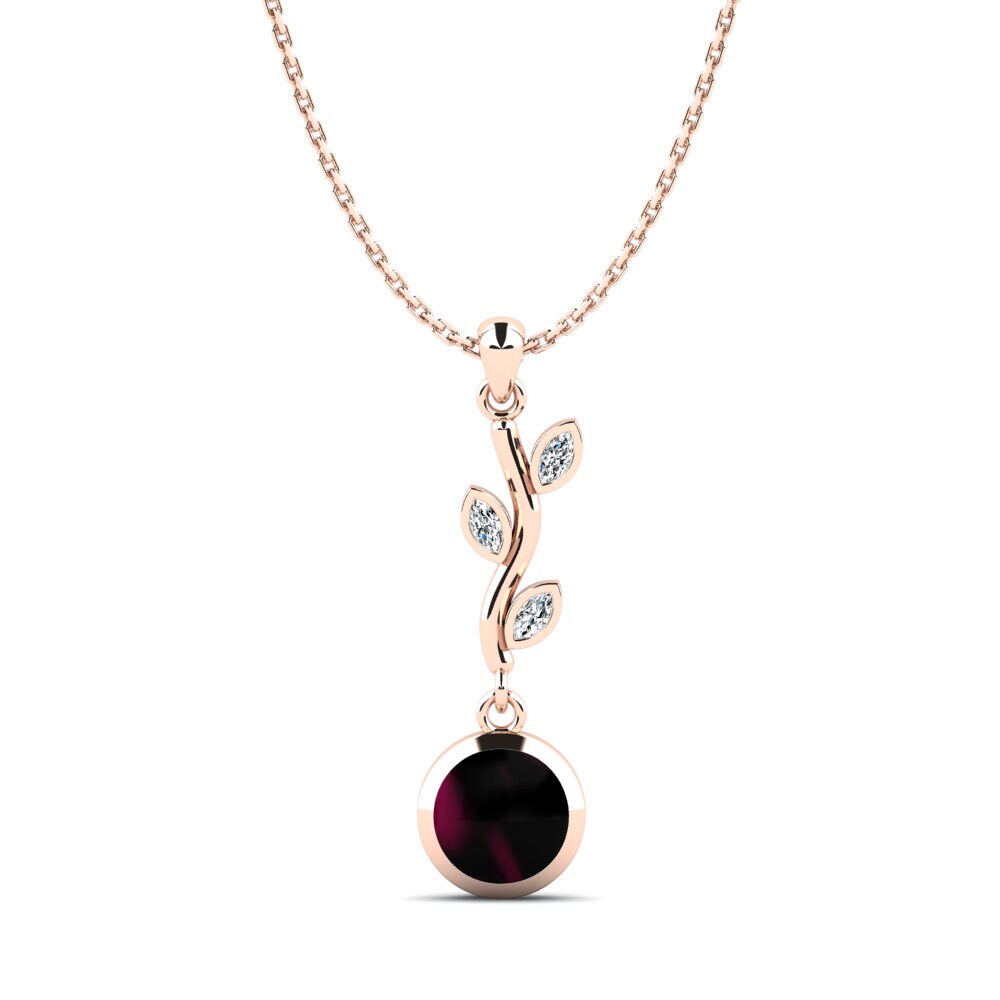 14k Oro Rosa Granate Rhodolite Cabujón Colgante de Mujer Elohim