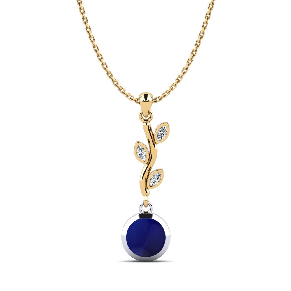 14ct Yellow & White Gold Cabochon Sapphire Women's Pendant Elohim
