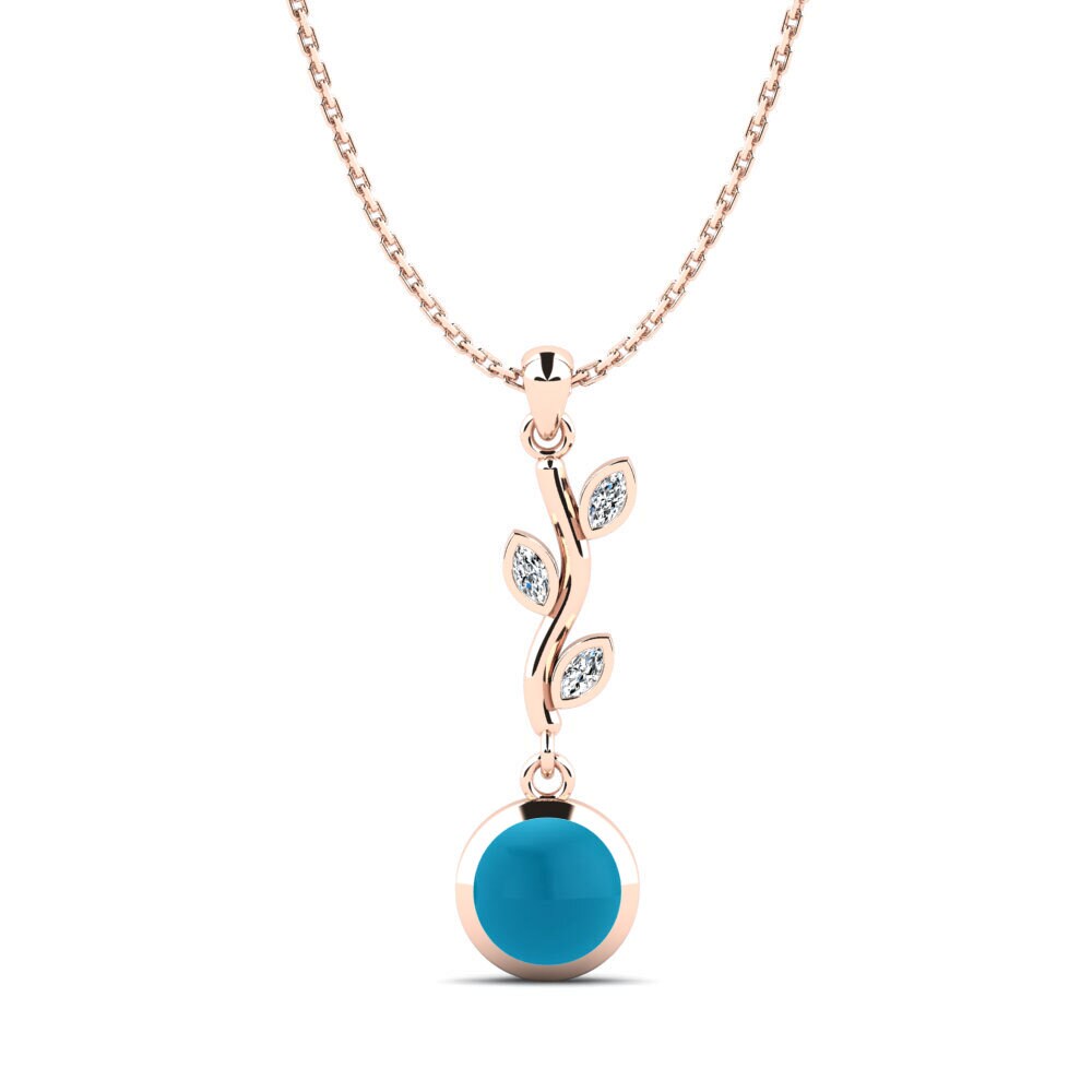 14k Oro Rosa Topacio Azul Cabujón Colgante de Mujer Elohim