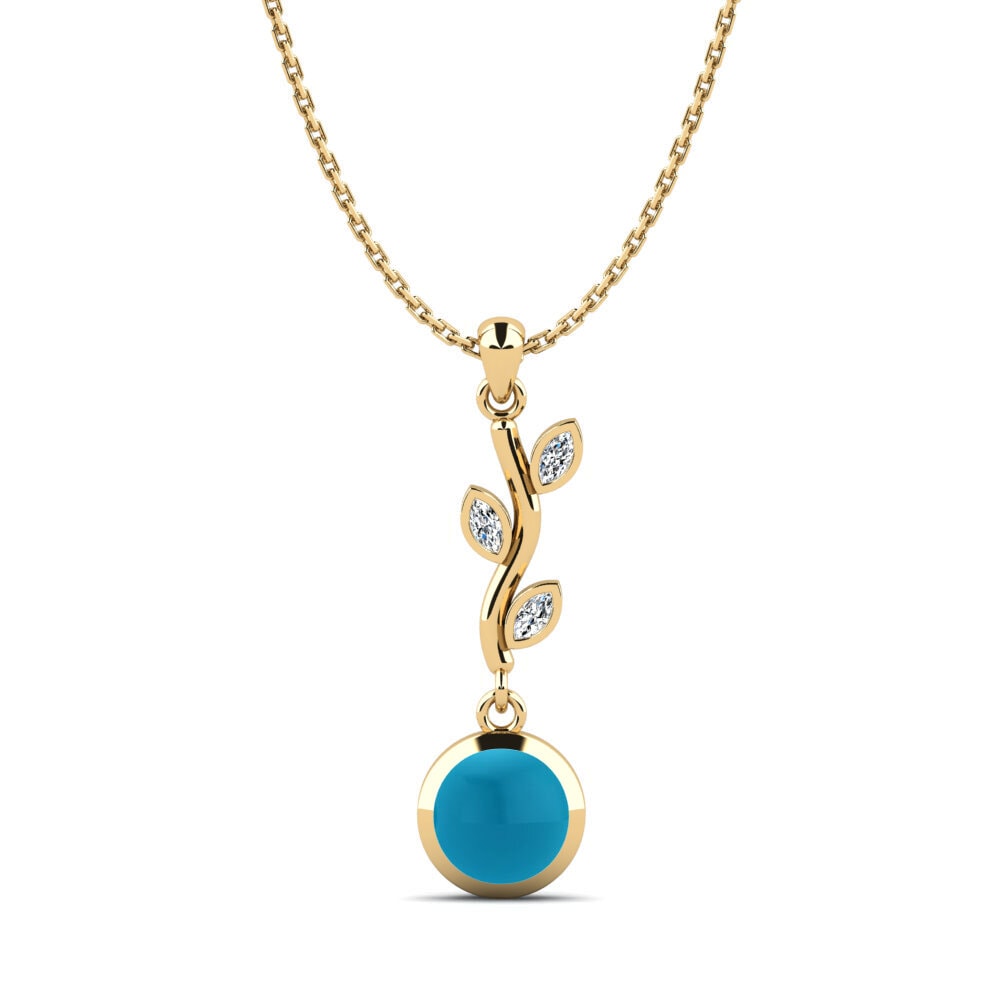 18k Oro Amarillo Topacio Azul Cabujón Colgante de Mujer Elohim