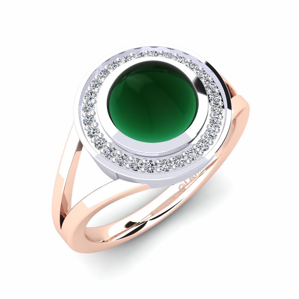 Or Rose& Blanc 18k Émeraude Cabochon Bague Elonna