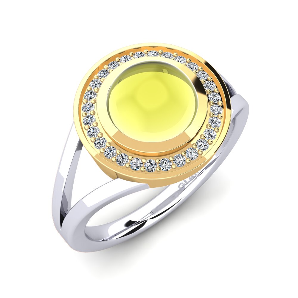 Or Blanc & Jaune 14k Topaze Citron Cabochon Bague Elonna