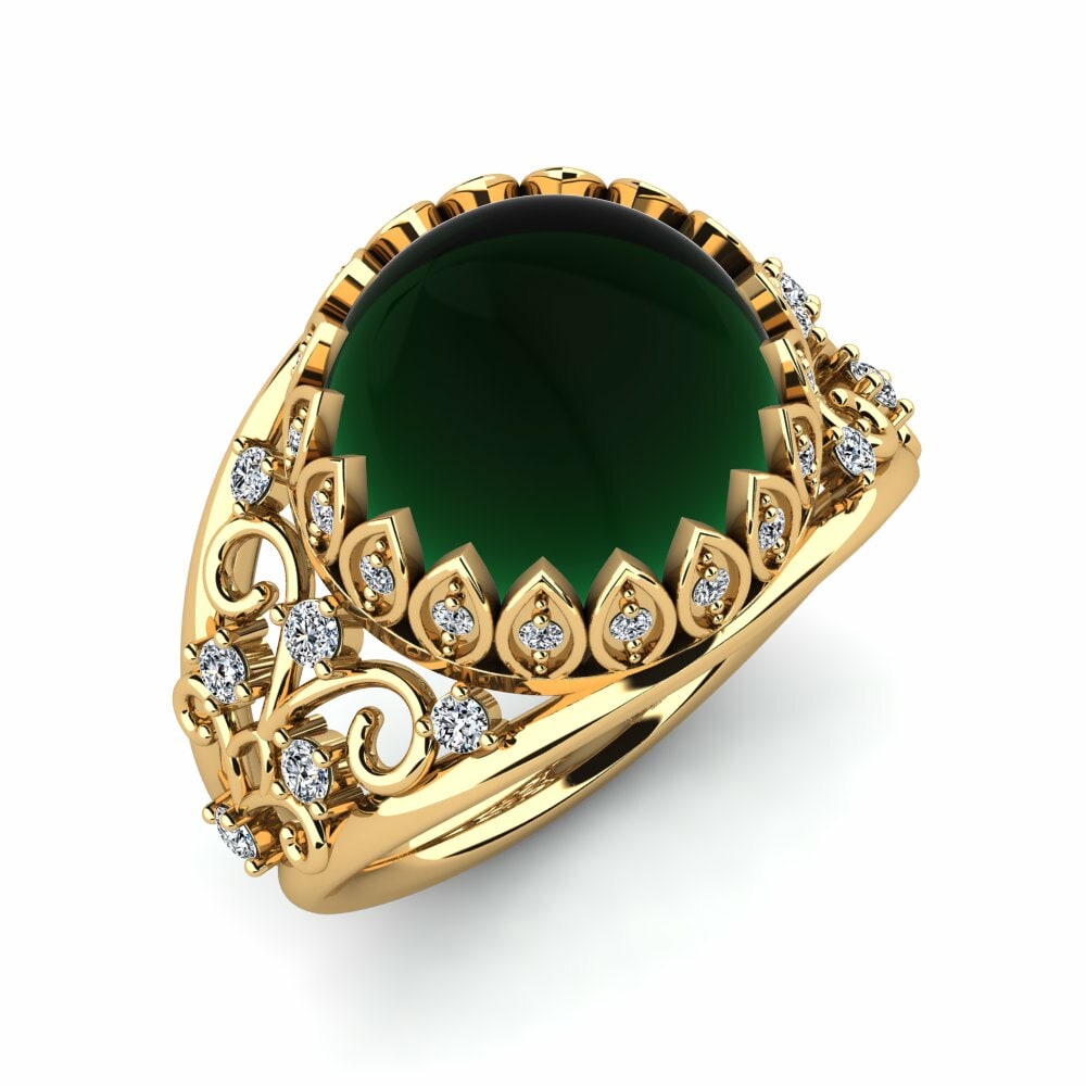 Or Jaune 18k Émeraude Cabochon Bague Elrica