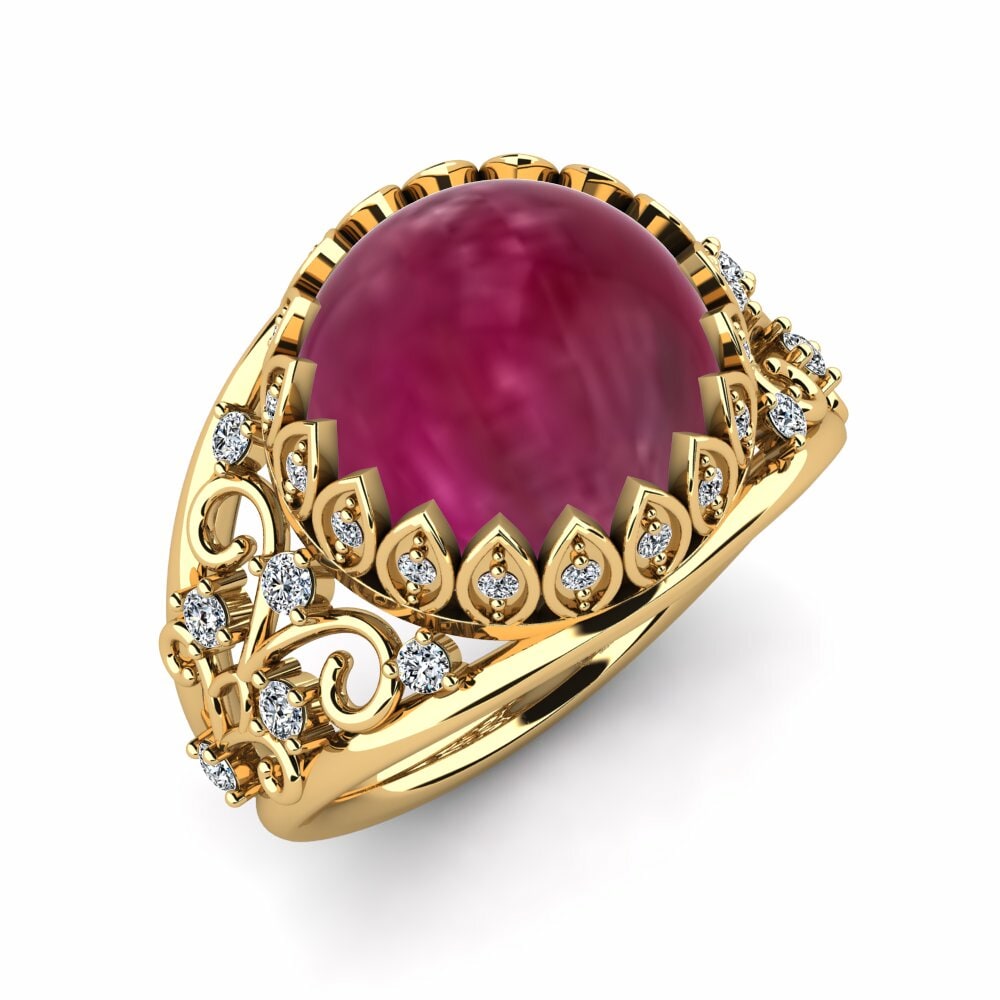 Or Jaune 18k Rubis Cabochon Bague Elrica