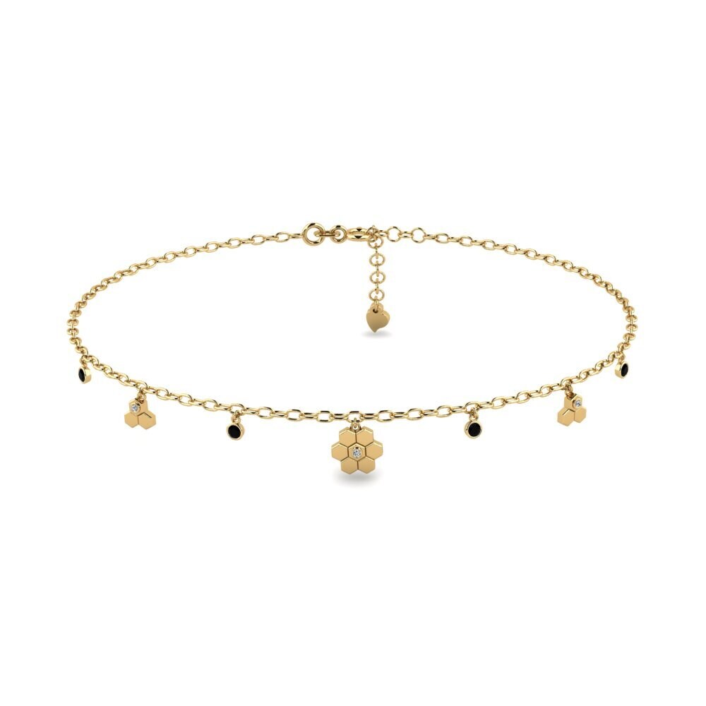 14ct Yellow Gold Black Onyx Women's Anklet Elsy