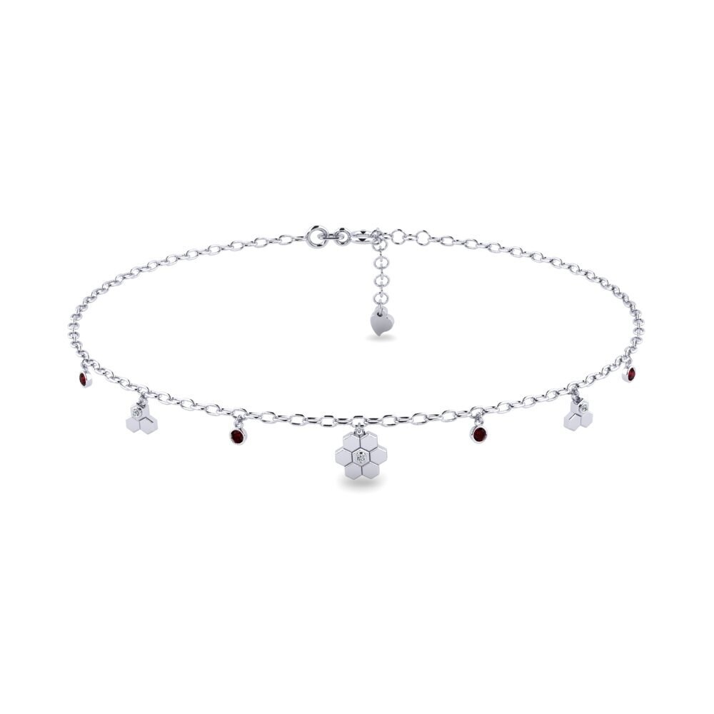 18ct White Gold Garnet Women's Anklet Elsy