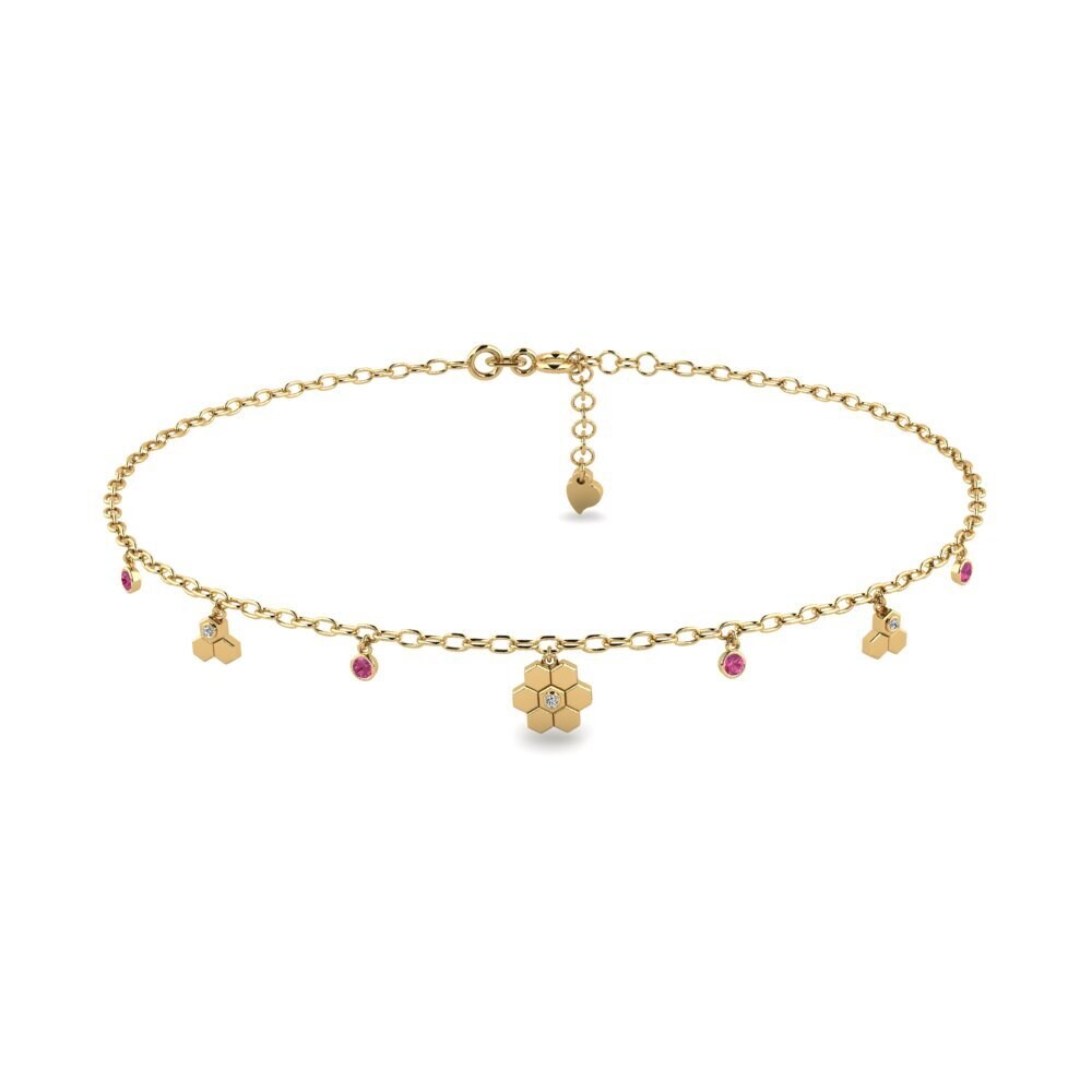 14ct Yellow Gold Pink Tourmaline Women's Anklet Elsy