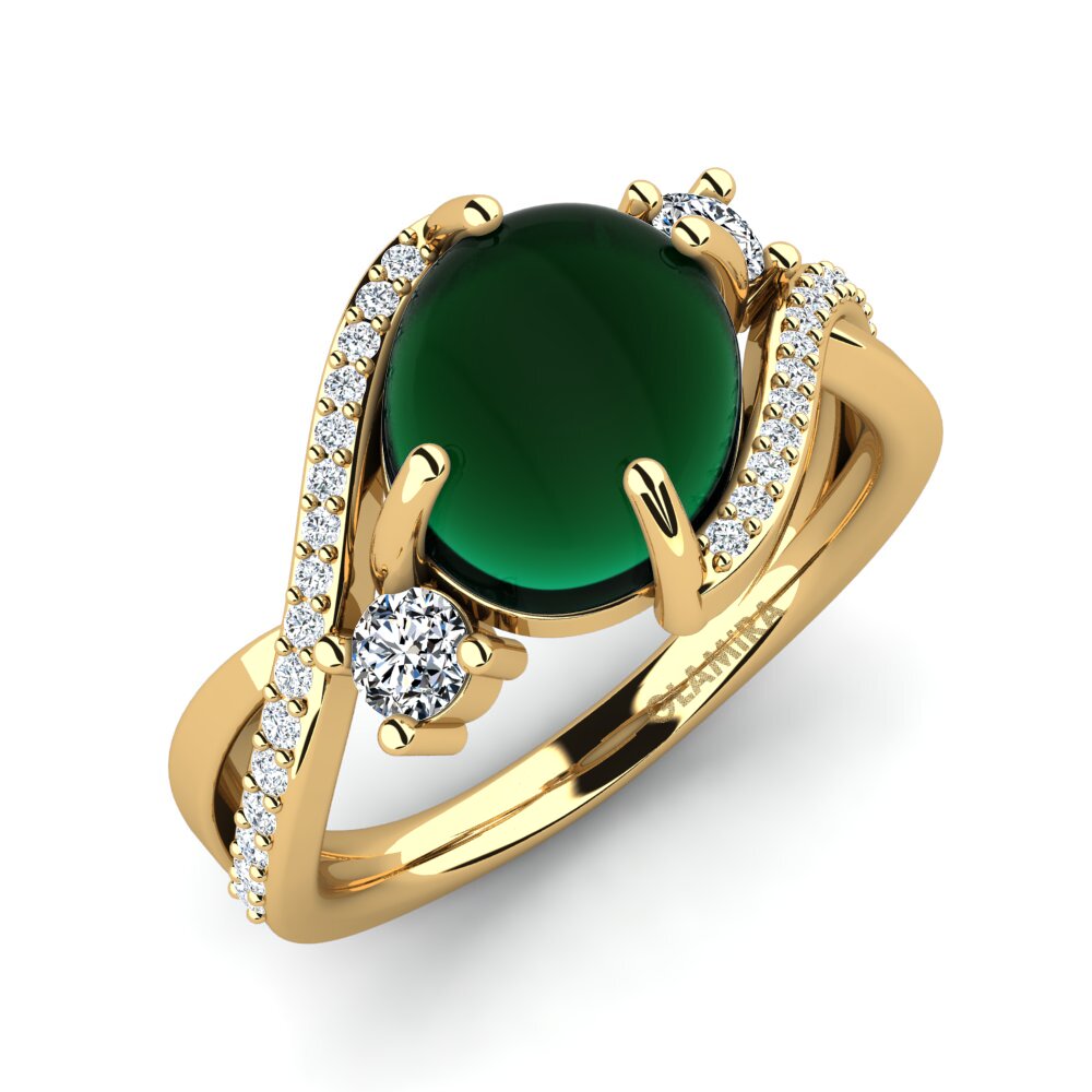 Or Jaune 9k Émeraude Cabochon Bague Elviana