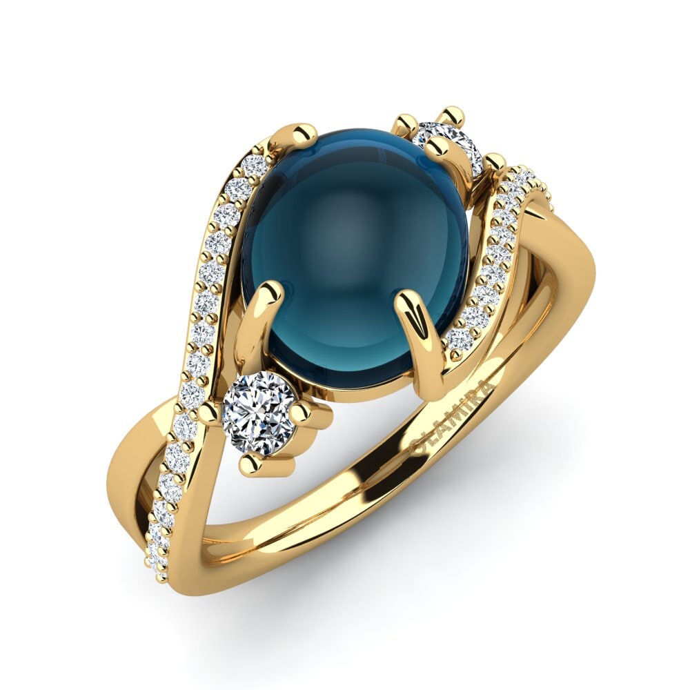 18ct Yellow Gold Cabochon London Blue Topaz Ring Elviana