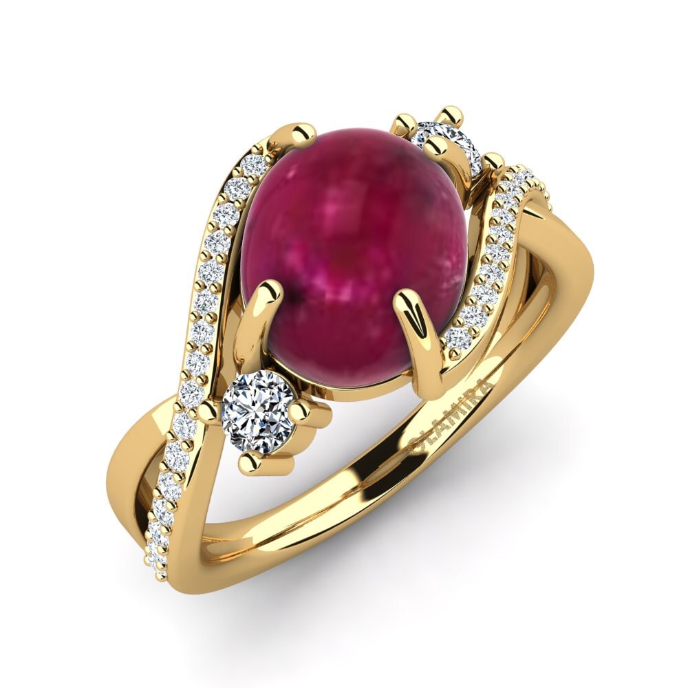 Or Jaune 9k Rubis Cabochon Bague Elviana