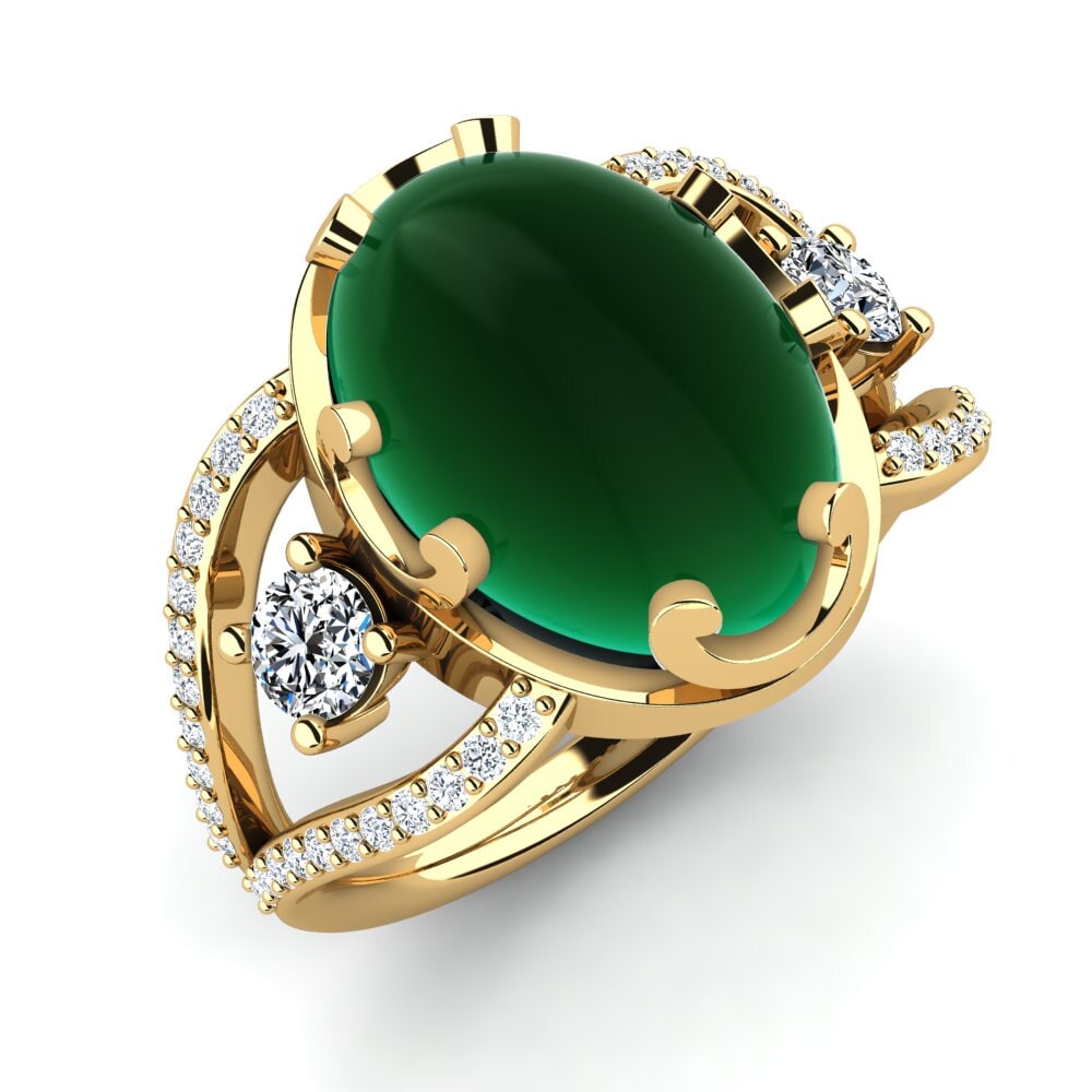 Or Jaune 9k Émeraude Cabochon Bague Elwanda