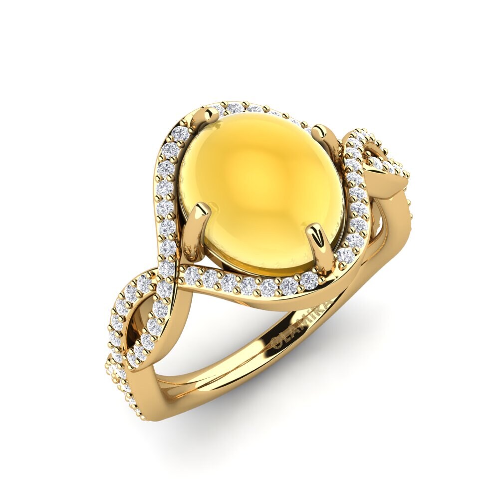 18k Oro Amarillo Citrino Cabujón Anillo Elwira