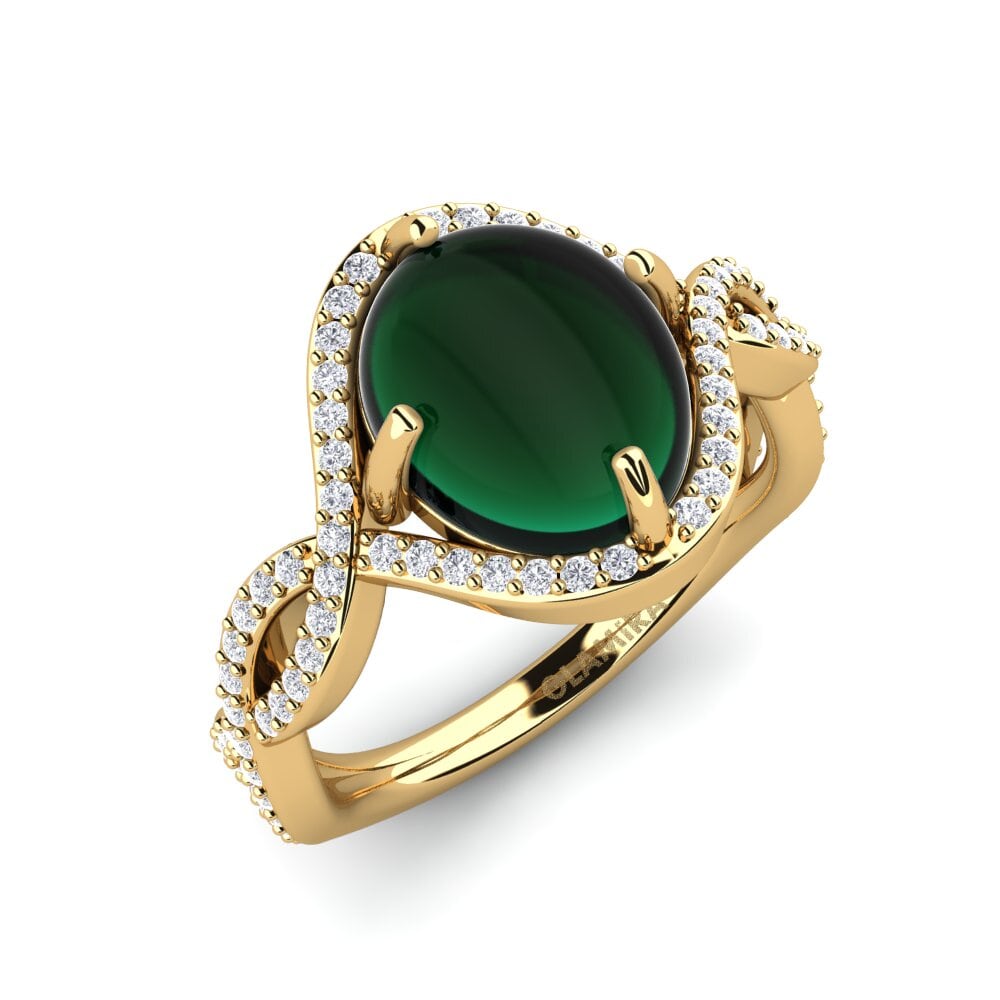 Or Jaune 9k Émeraude Cabochon Bague Elwira