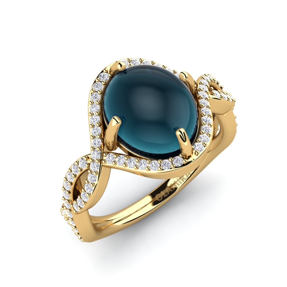18ct Yellow Gold Cabochon London Blue Topaz Ring Elwira