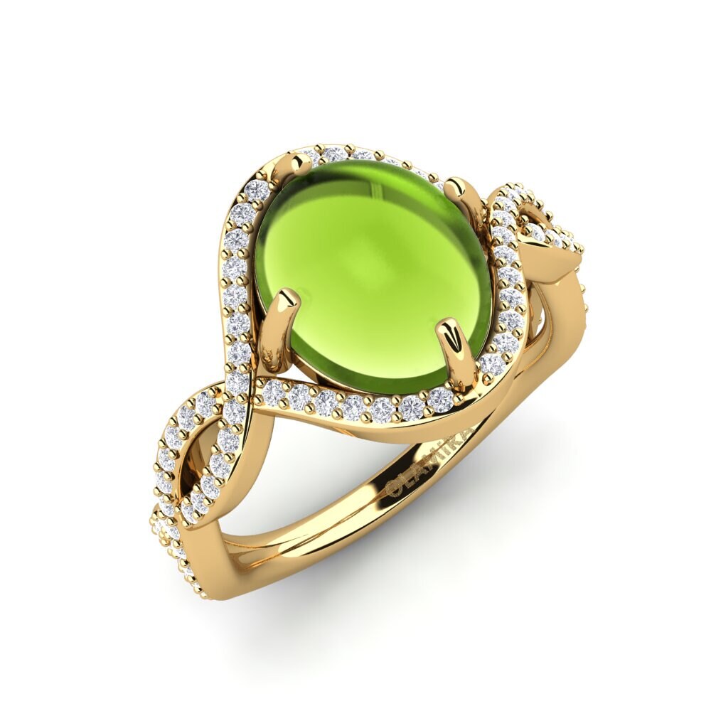 9k Oro Amarillo Peridoto Cabujón Anillo Elwira