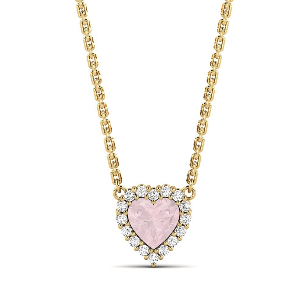 14k Oro Amarillo Cuarzo rosa Collar de Mujer Emanuel