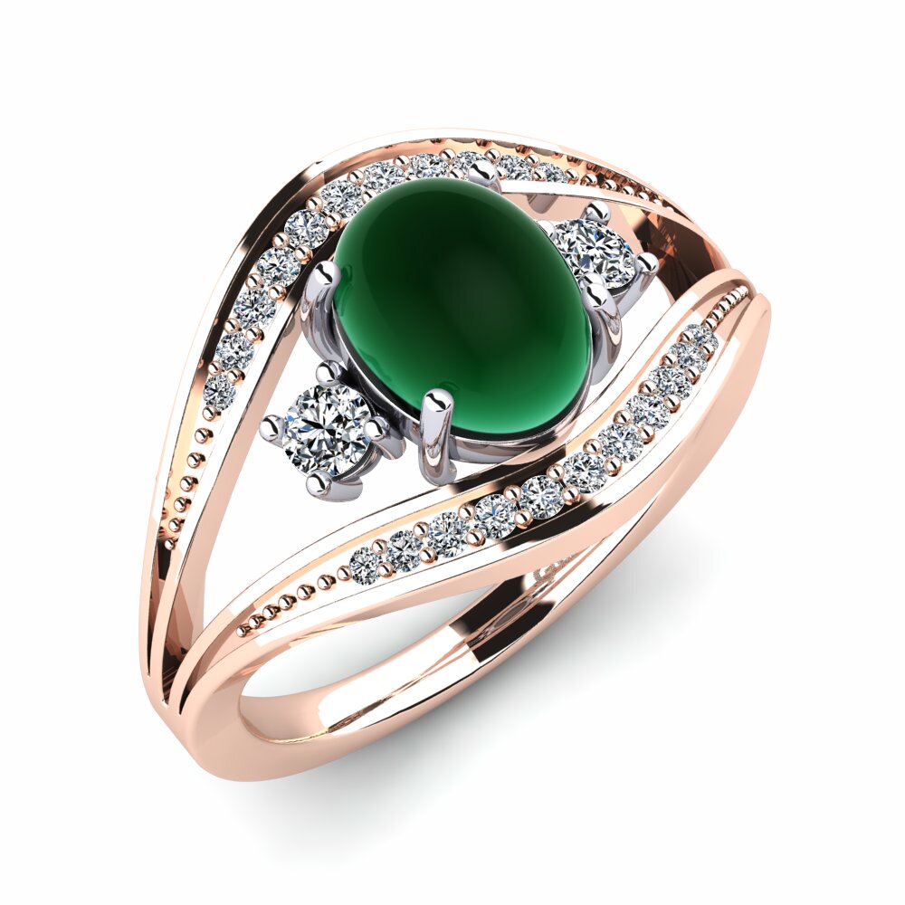Or Rose& Blanc 18k Émeraude Cabochon Bague Emeda