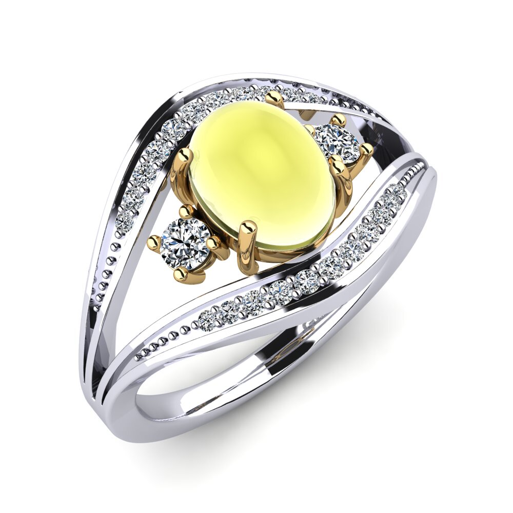 Or Blanc & Jaune 14k Topaze Citron Cabochon Bague Emeda