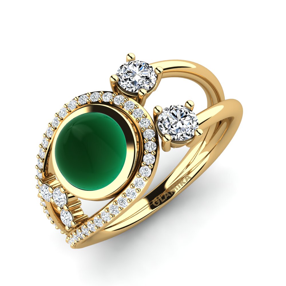 Or Jaune 9k Émeraude Cabochon Bague Emilyah