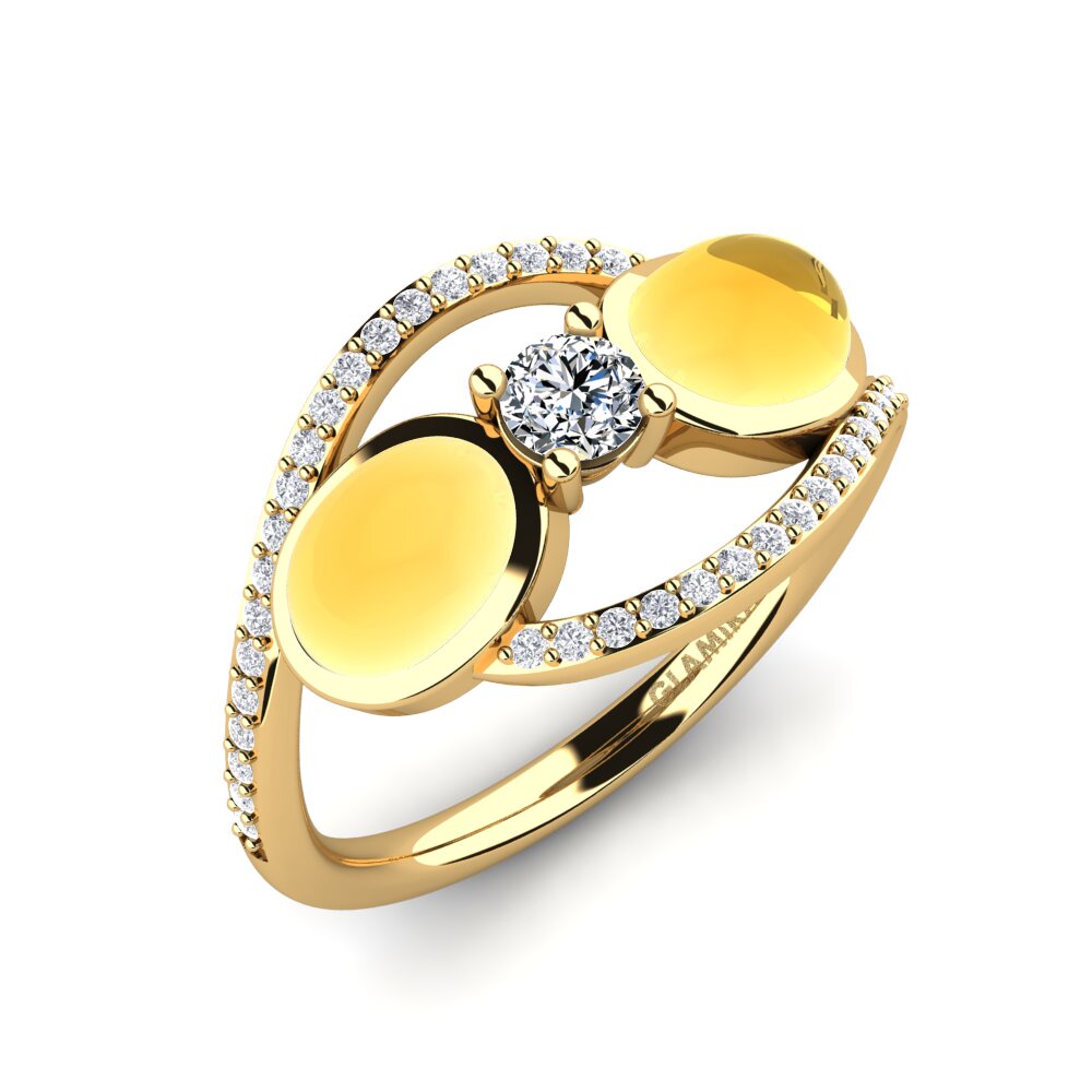 18k Oro Amarillo Citrino Cabujón Anillo Eminta
