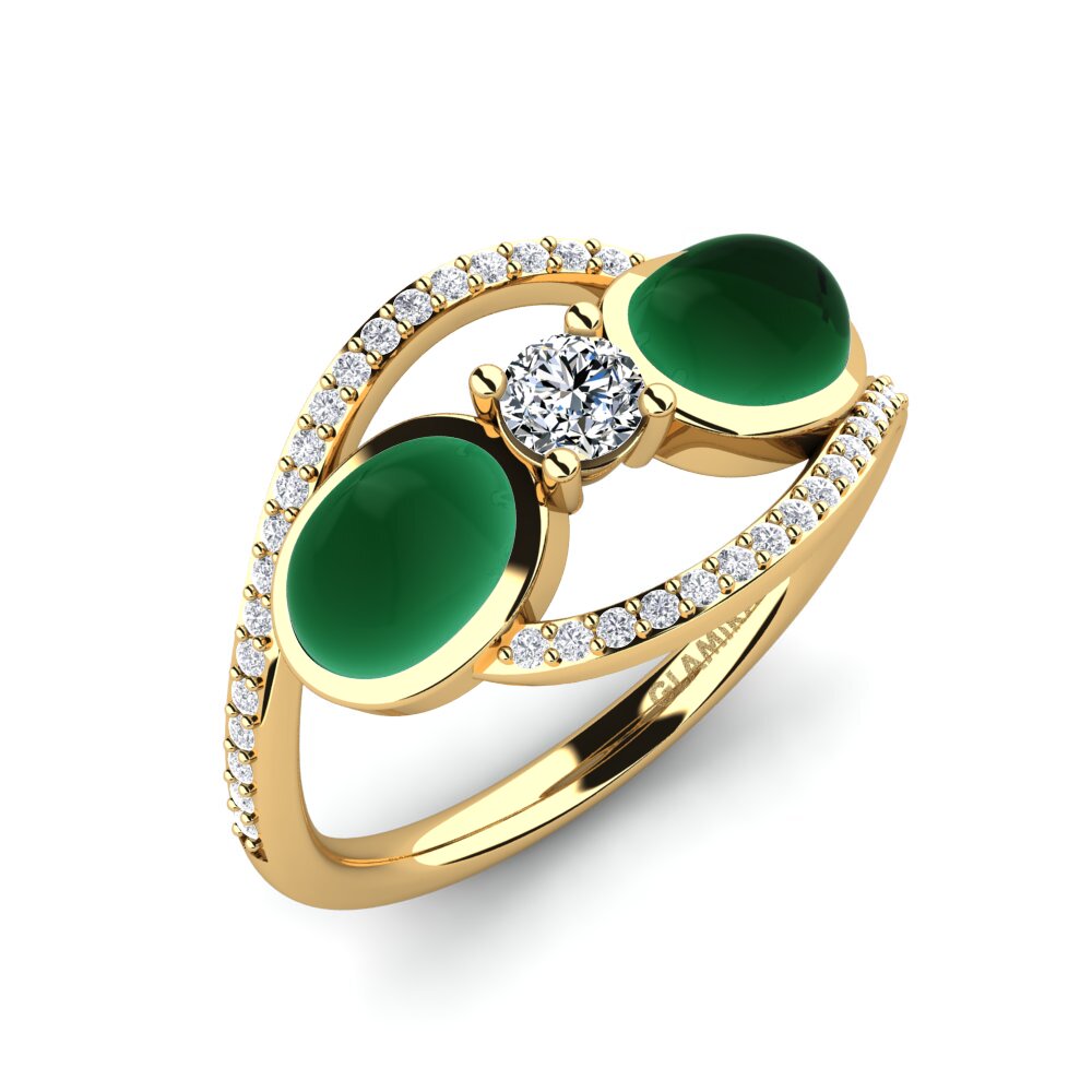 Or Jaune 9k Émeraude Cabochon Bague Eminta