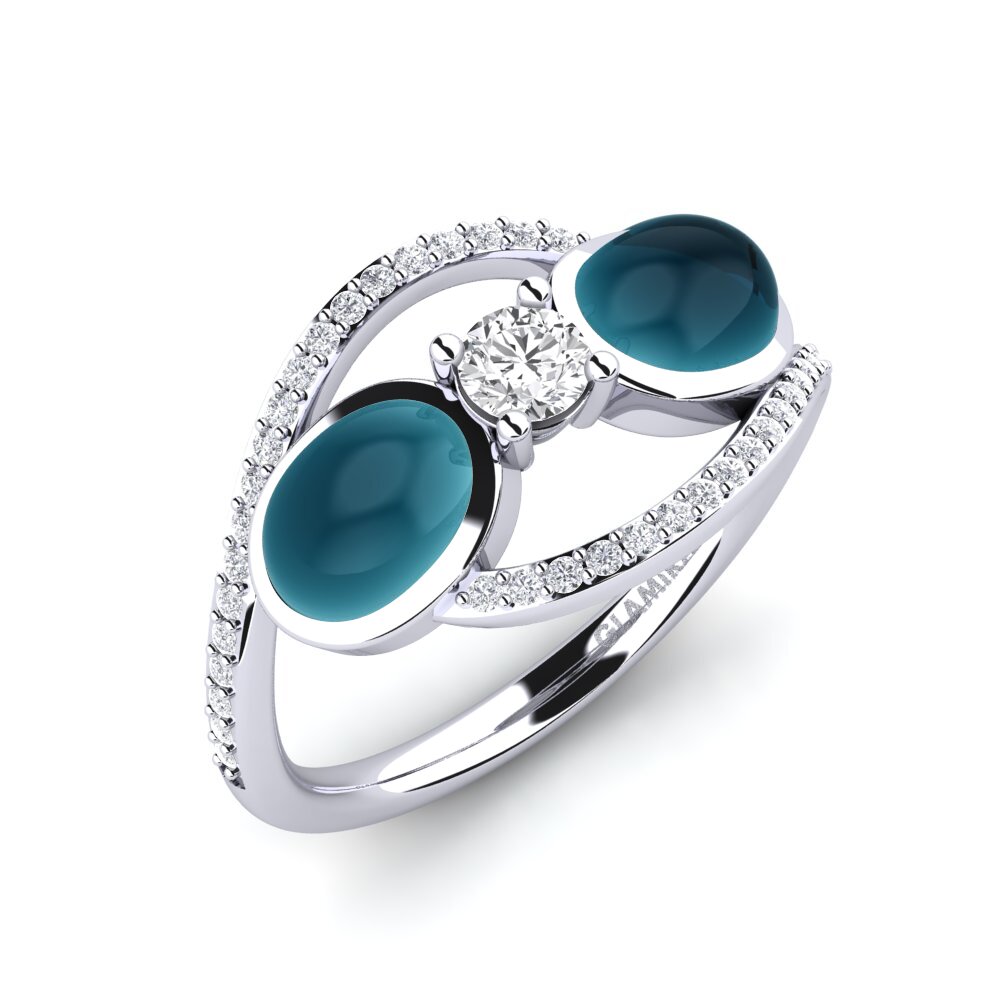 Bague En Argent Massif Avec Cabochon Bleu - Taille 52, Occasion