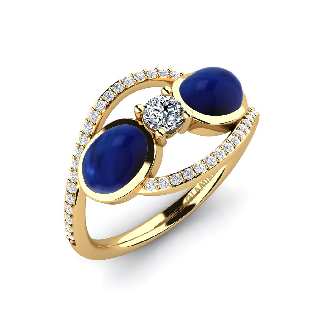18k Oro Amarillo Zafiro Cabujón Anillo Eminta