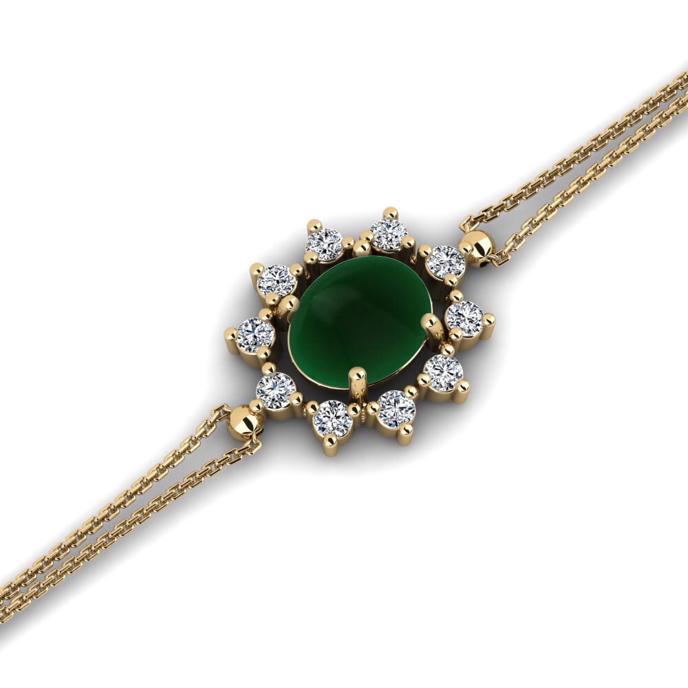 14k Oro Amarillo Esmeralda Cabujón Pulsera de Mujer Emmie