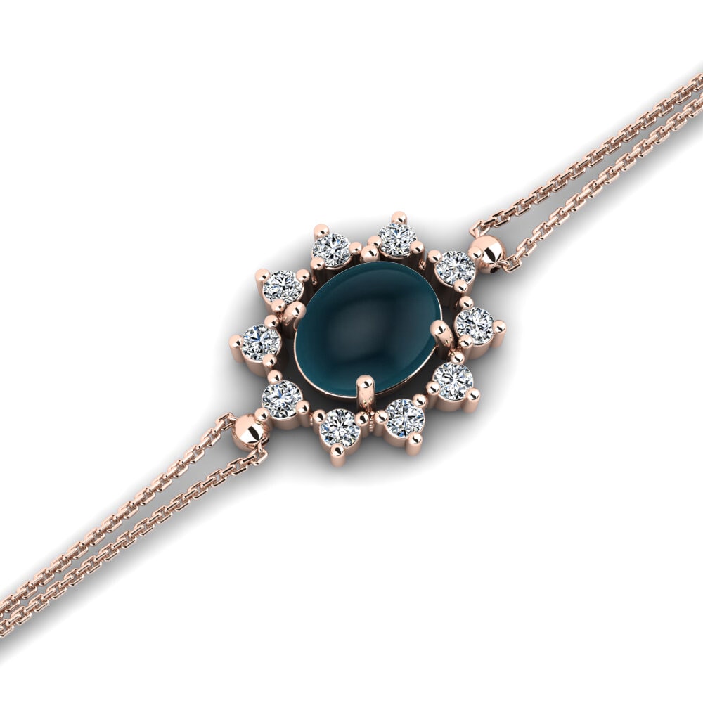 14k Rose Gold Cabochon London Blue Topaz Women's Bracelet Emmie
