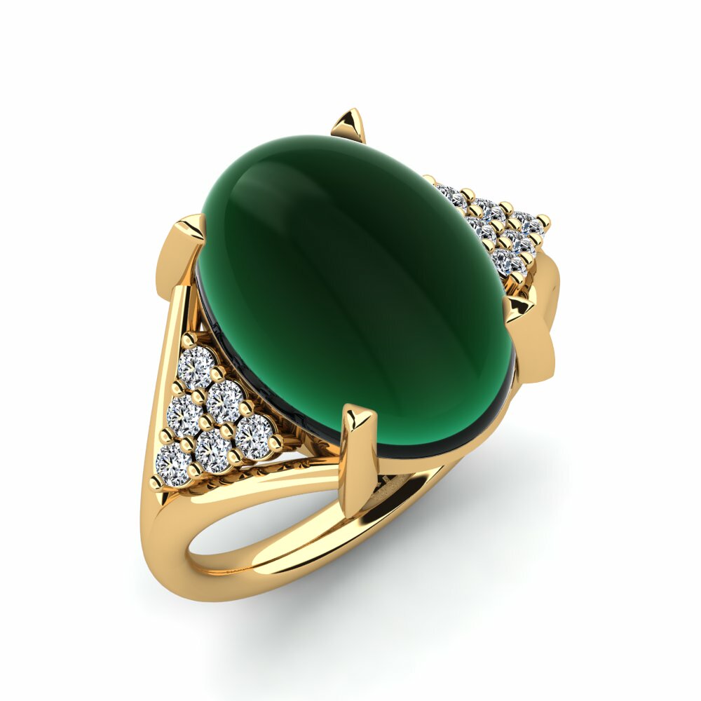 Or Jaune 18k Émeraude Cabochon Bague Emmily