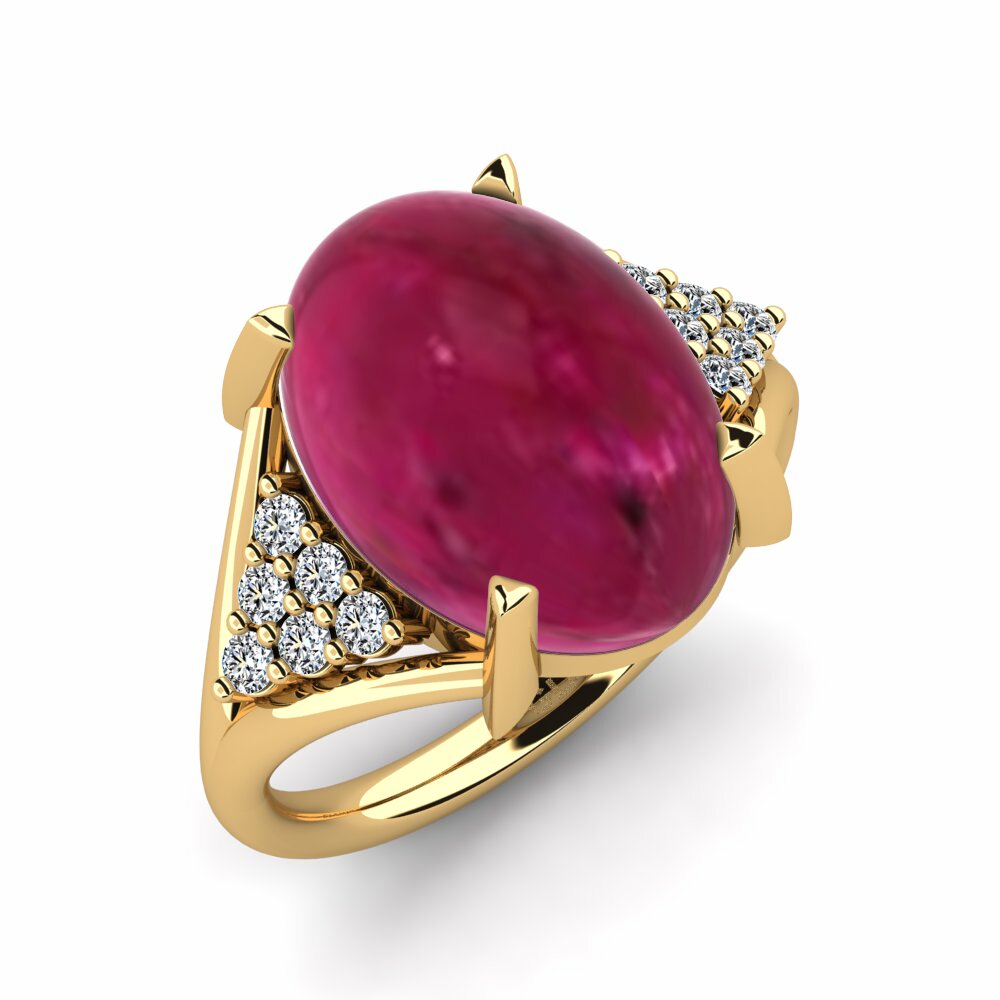 Or Jaune 18k Rubis Cabochon Bague Emmily