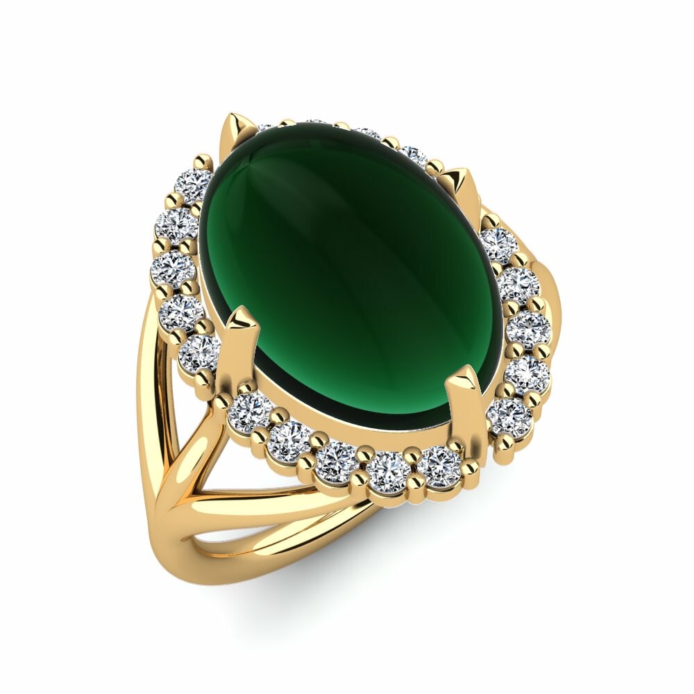 Or Jaune 18k Émeraude Cabochon Bague Emonualle