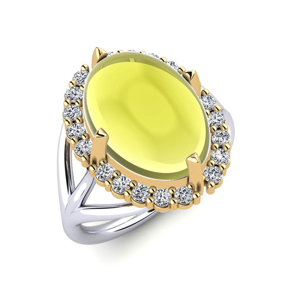 Or Blanc & Jaune 14k Topaze Citron Cabochon Bague Emonualle