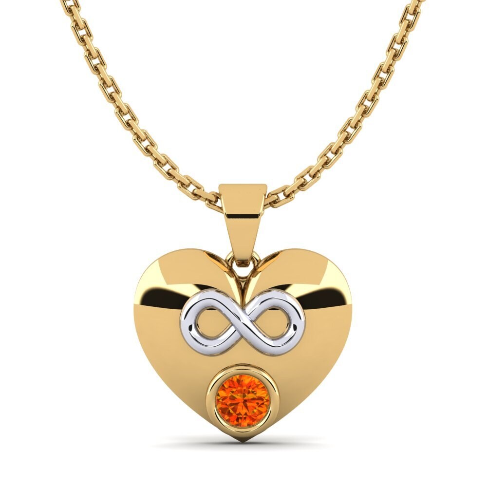 14k Oro Amarillo & Blanco Zafiro Naranja Colgante de Mujer Emoryer