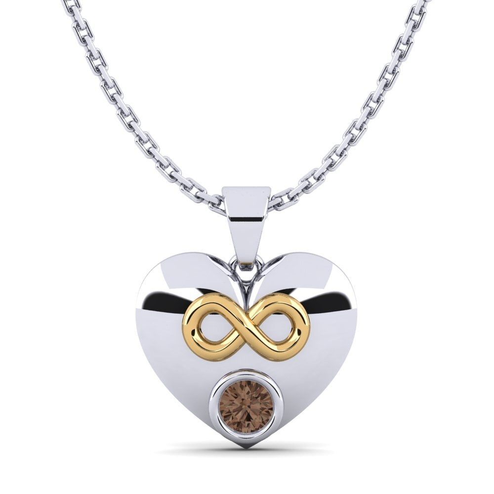 14k Oro Blanco & Amarillo Cuarzo humo Colgante de Mujer Emoryer