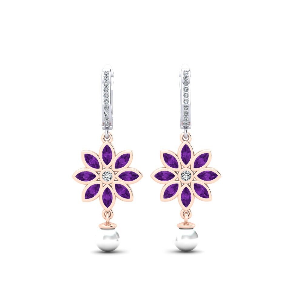 9ct Rose & White Gold Amethyst Women's Earring Encaisse