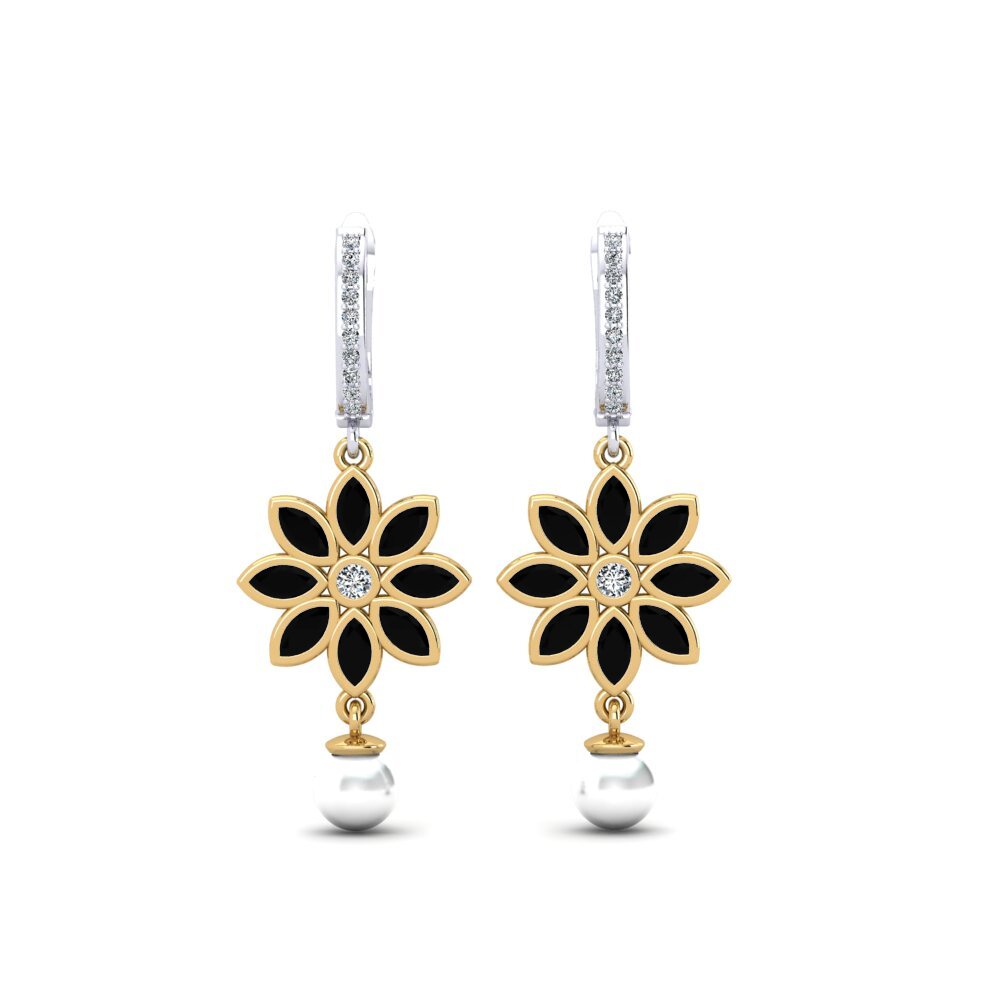14ct Yellow & White Gold Black Onyx Women's Earring Encaisse