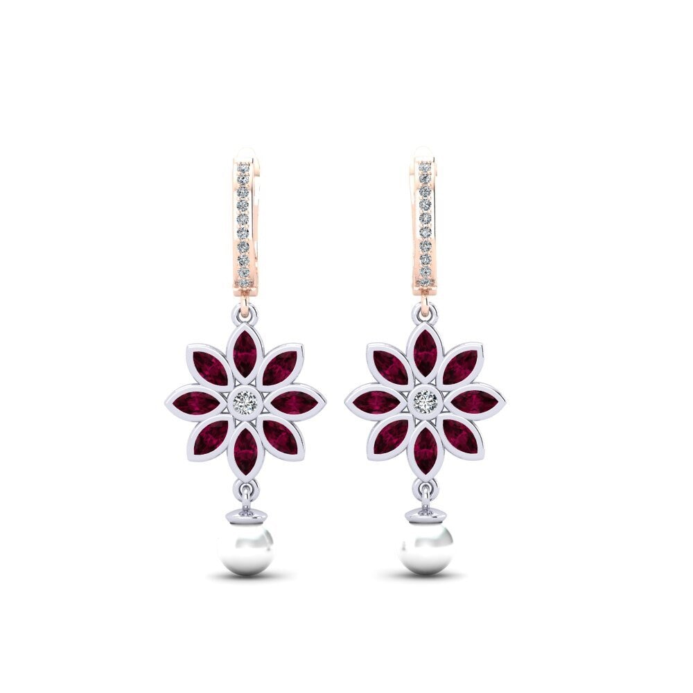 18ct White & Rose Gold Rhodolite Garnet Women's Earring Encaisse