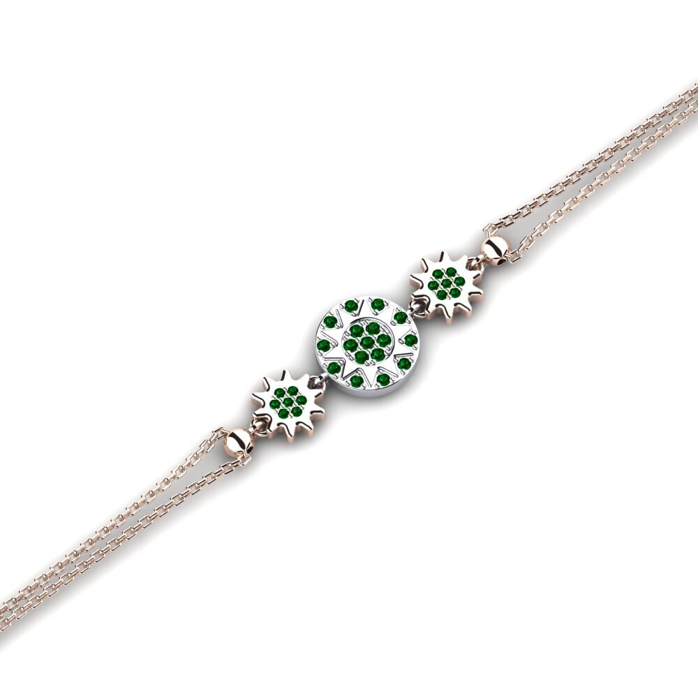 9ct Rose & White Gold Green Zirconia Women's Bracelet Encart