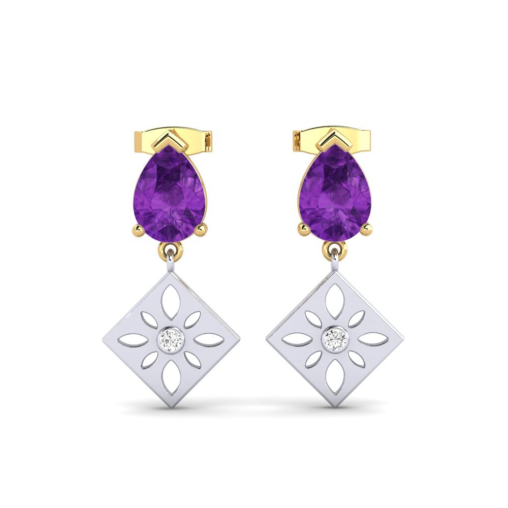 Boucles D'oreilles Pendantes En Améthyste Lab-créée - Goutte Violette - Fait Main En Inde